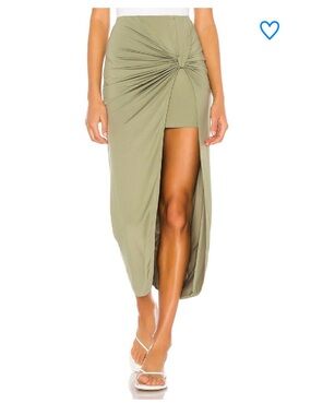 Superdown Marie Knotted High-Slit Olive Green High-Low Skirt